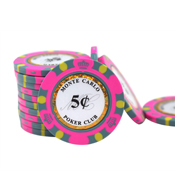 Monte Carlo 14 Gram Poker Chips - 5 Sold by the Roll 25 pcs per Roll, montecarlo5c